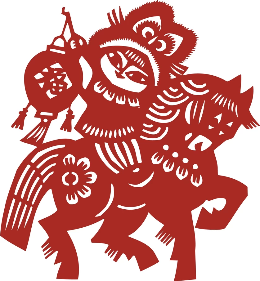 中国风中式传统喜庆民俗人物动物窗花剪纸插画边框AI矢量PNG素材【2697】